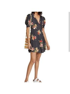 Free People Neon Garden Floral Crepe de Chine Mini Dress, Size 6